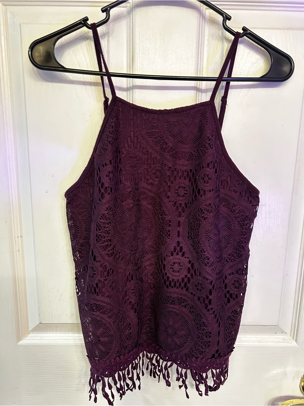 Xhilaration Plum Crochet Fringe Tank Top